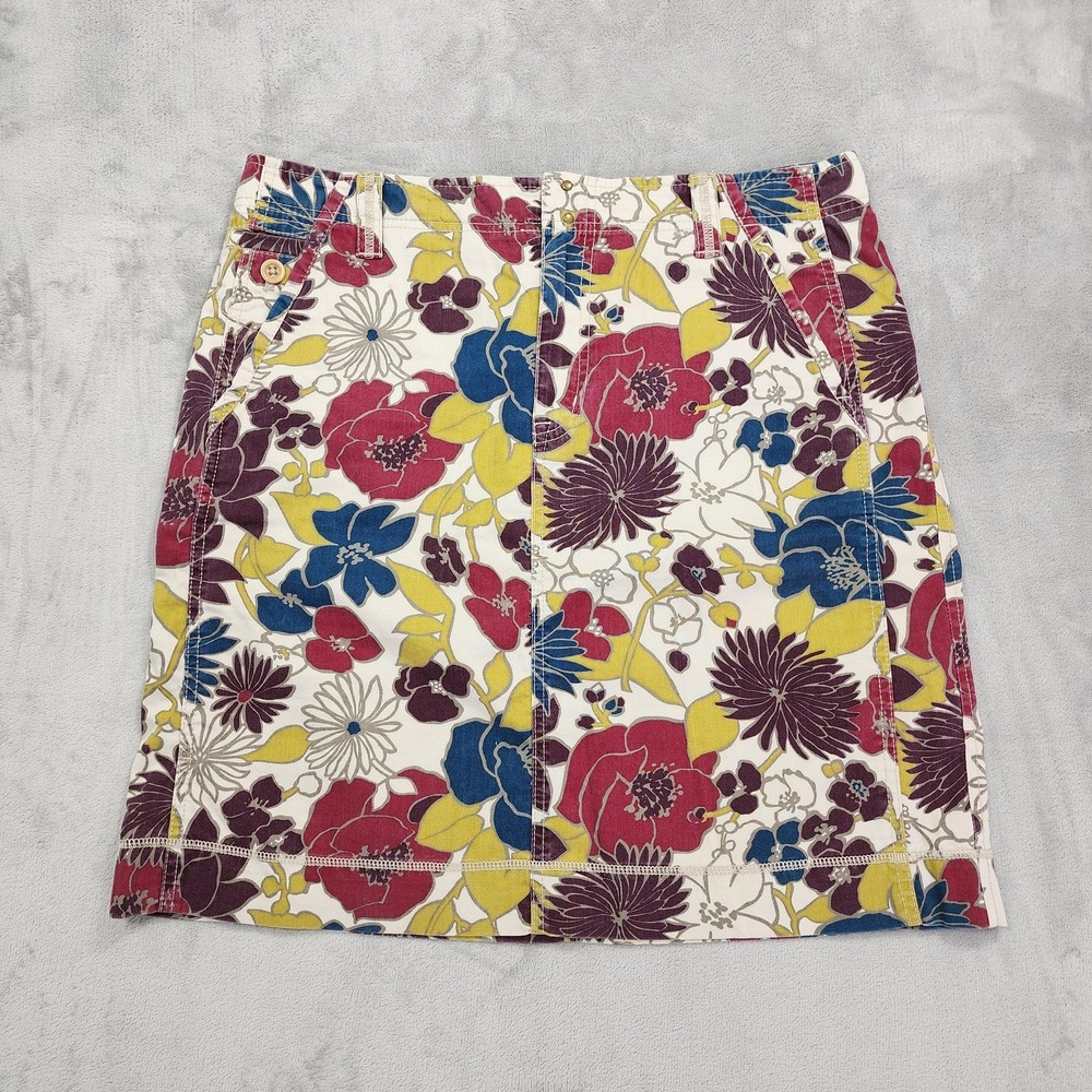 Eddie Bauer Skirt Women 14 Multicolor Floral Cotton Pencil Pockets Casual Preppy